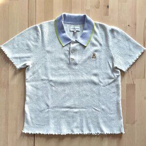 Teddy Fresh Women's Collared Pointelle Blouse with Lettuce Edges size Medium